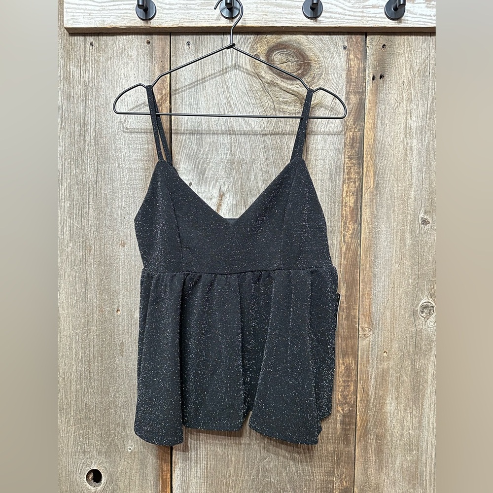 Express Shine V-Neck Babydoll Cami Top in Black Size Medium Women’s